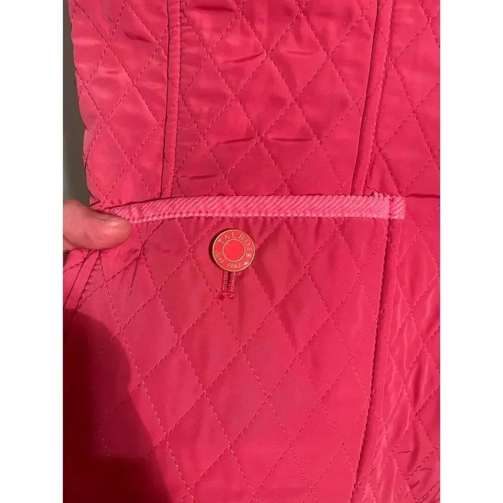 Talbots Pink Quilted Button Front‎ Vest with Corduroy Collar